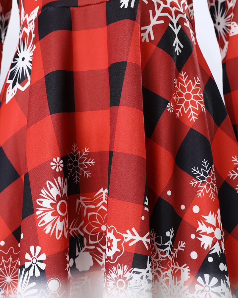 Christmas Snowflake Plaid Print Casual Dress