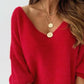 Long Sleeve Fuzzy V Neck Knit Sweater