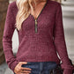 Zipper Design Long Sleeve Ribbed Top