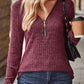 Zipper Design Long Sleeve Ribbed Top