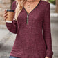 Zipper Design Long Sleeve Ribbed Top