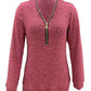 Zipper Design Long Sleeve Ribbed Top