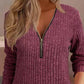 Zipper Design Long Sleeve Ribbed Top
