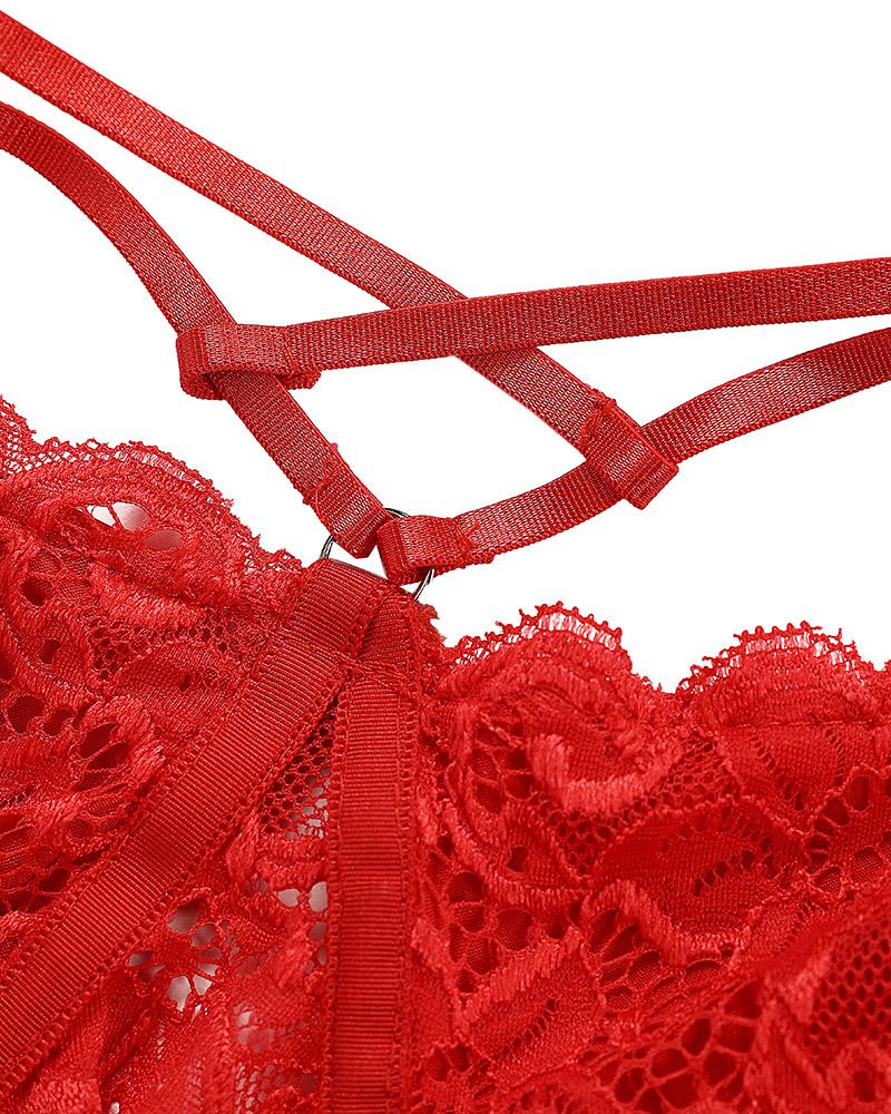 Eyelash Crochet Lace Cutout Teddy With Mask