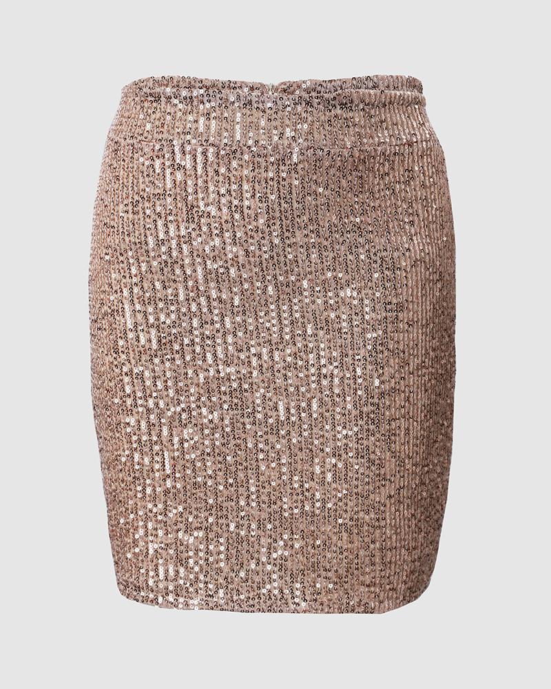 High Waist Sequin Mini Skirt