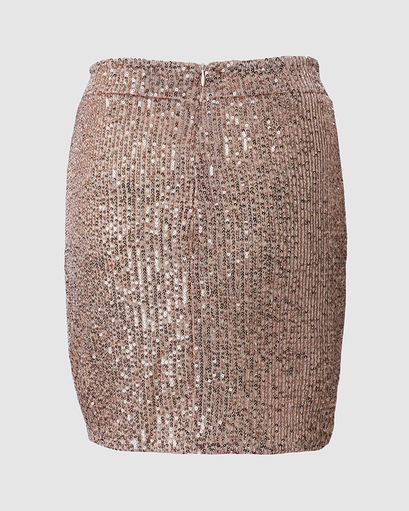 High Waist Sequin Mini Skirt