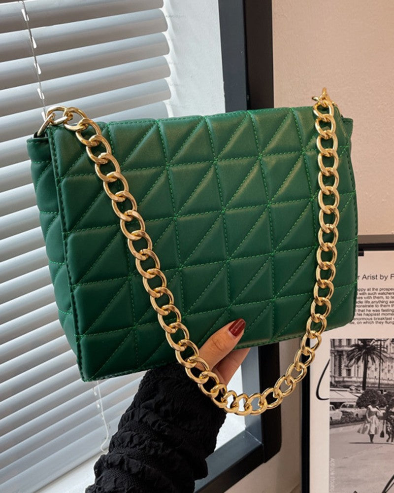 Flap Zipper Design Quilted Chain Strap Shoulder Bag