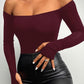 Off Shoulder Long Sleeve Skinny Casual Top