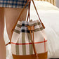 Plaid Print Drawstring Bucket Bag
