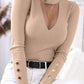 Contrast Mesh Keyhole Neck Button Detail Knit Top