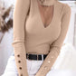 Contrast Mesh Keyhole Neck Button Detail Knit Top