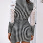 Mesh Patch Houndstooth Print Puff Sleeve Work Dress