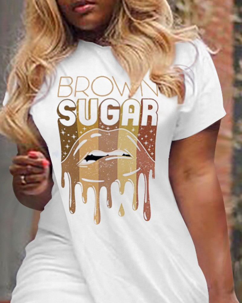 Lip Brown Sugar Print Overlap Wrap Casual Dress