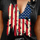 Independence Day Flag Print Eyelet Decor T shirt