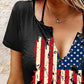 Independence Day Flag Print Eyelet Decor T shirt