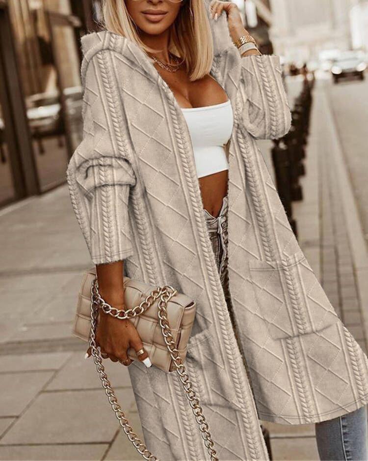 Cable Textured Hooded Longline Coat