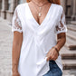 Lace Patch Ruched V Neck Top
