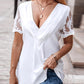 Lace Patch Ruched V Neck Top
