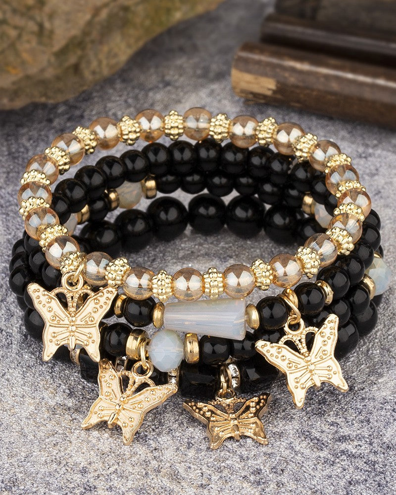 1pc Crystal Stone Beaded Butterfly Multi Layer Bracelet