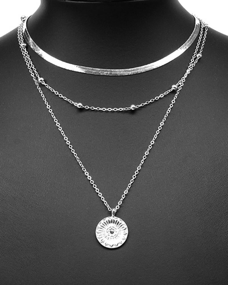 3PCS/Set Multi Layer Beaded Floral Pendant Chain Necklaces