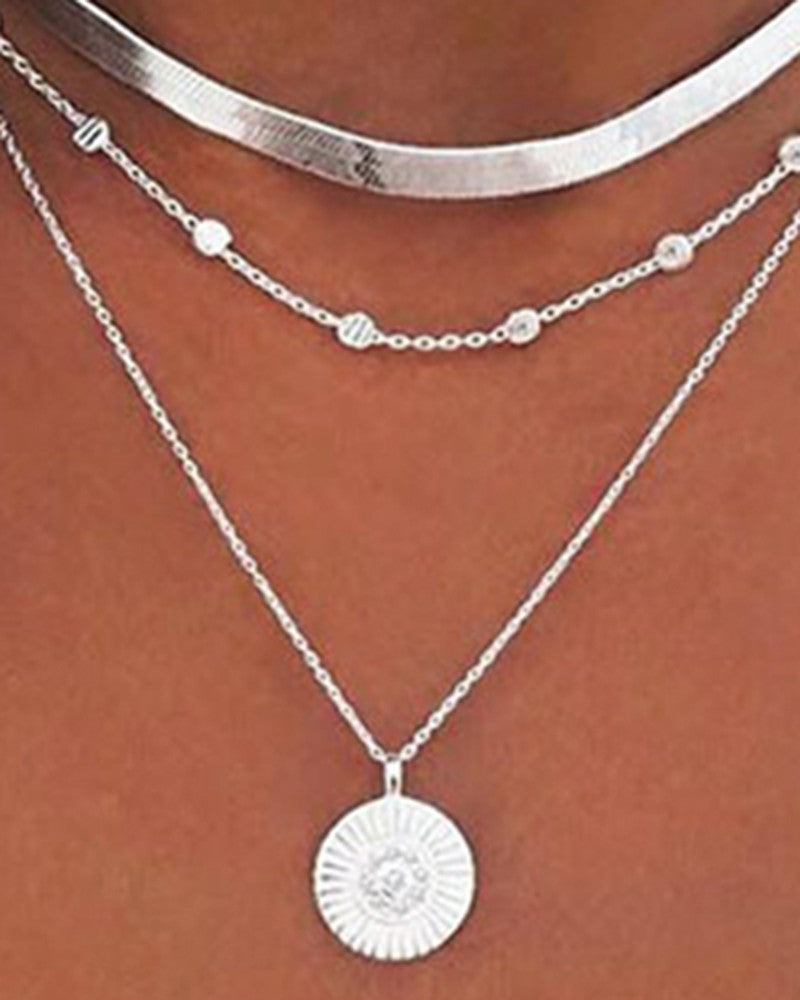 3PCS/Set Multi Layer Beaded Floral Pendant Chain Necklaces