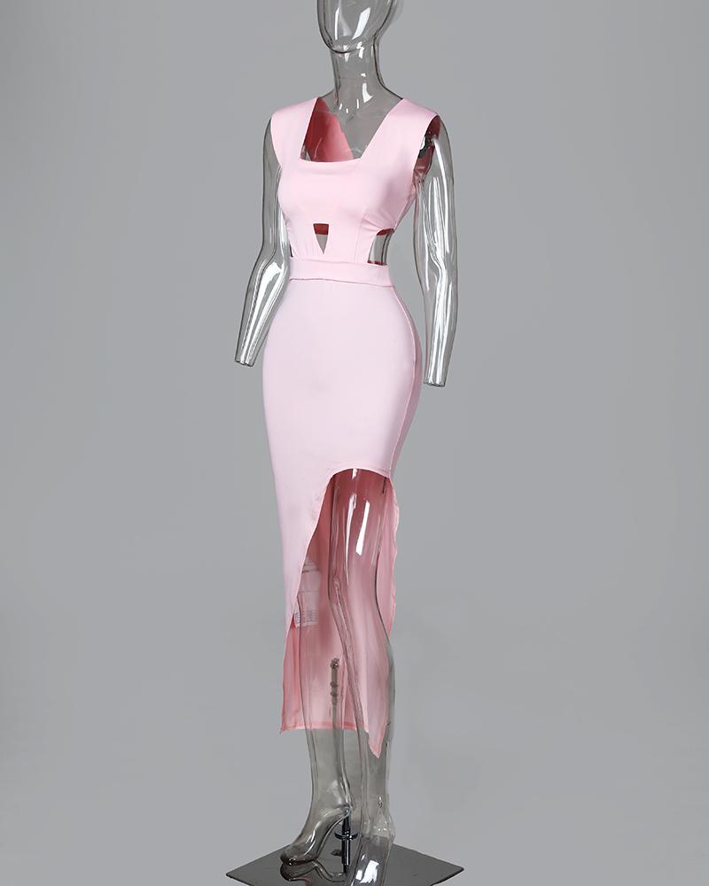 Cut Out Waist Slit Irregular Party Dress