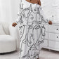 Plus Size Abstract Figure Print Lantern Sleeve Maxi Dress