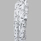 Plus Size Abstract Figure Print Lantern Sleeve Maxi Dress