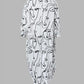 Plus Size Abstract Figure Print Lantern Sleeve Maxi Dress