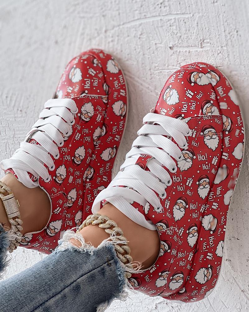 Christmas Santa Letter Print Lace up Sneakers