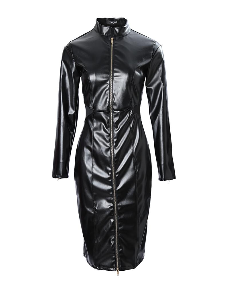 Zipper Design PU Bodycon Dress