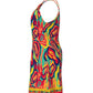 Multi Color Abstract Print Hollow Out Casual Dress