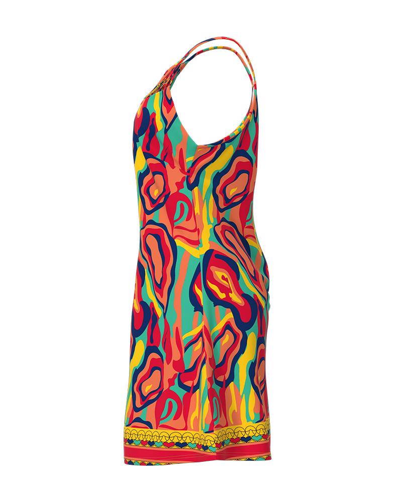 Multi Color Abstract Print Hollow Out Casual Dress