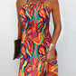 Multi Color Abstract Print Hollow Out Casual Dress