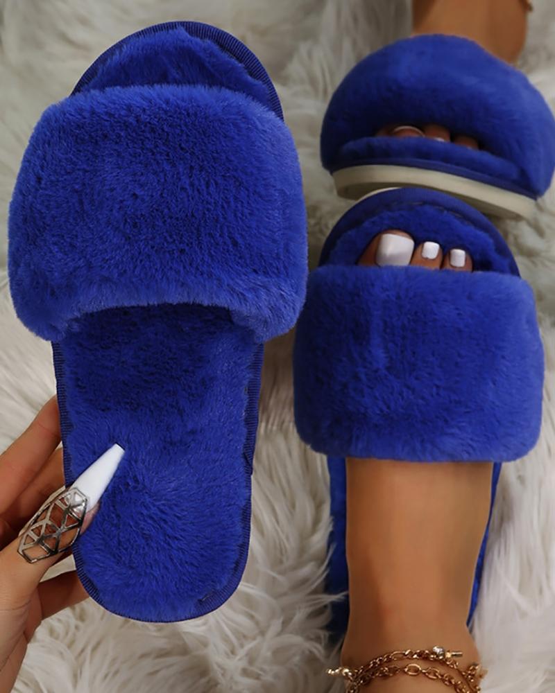 Round Toe Fuzzy Casual Slippers
