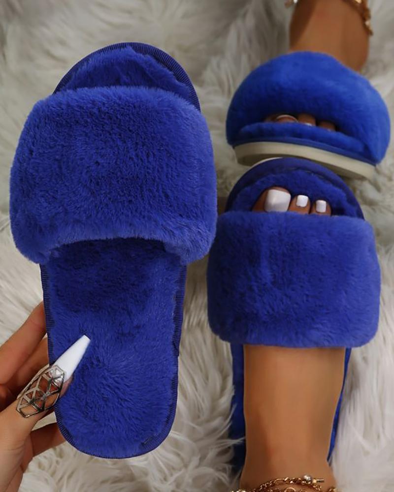Round Toe Fuzzy Casual Slippers