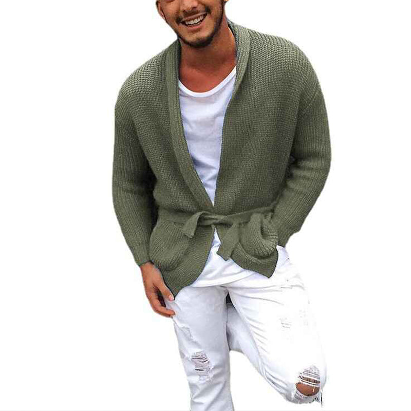 green-Mens-Cardigan-Sweater-Shawl-Collar-Chunky-Warm-Open-Front-Long-Sleeve-Knit-Slim-Fit-Coats-G072