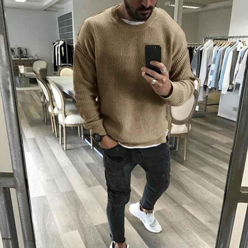 khaki-Men_s-Long-Sleeved-T-Shirt-Slim-Knit-Solid-Color-Strip-Top-Autumn-and-Winter-Casual-Old-Street-Round-Neck-Sweater-G078