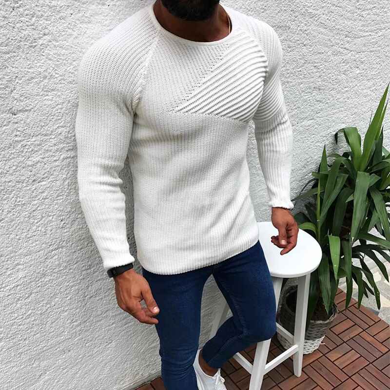    white-Men_s-Slim-Fit-Roundneck-Sweater-Casual-Knitted-Twisted-Pullover-Solid-Sweaters-G074