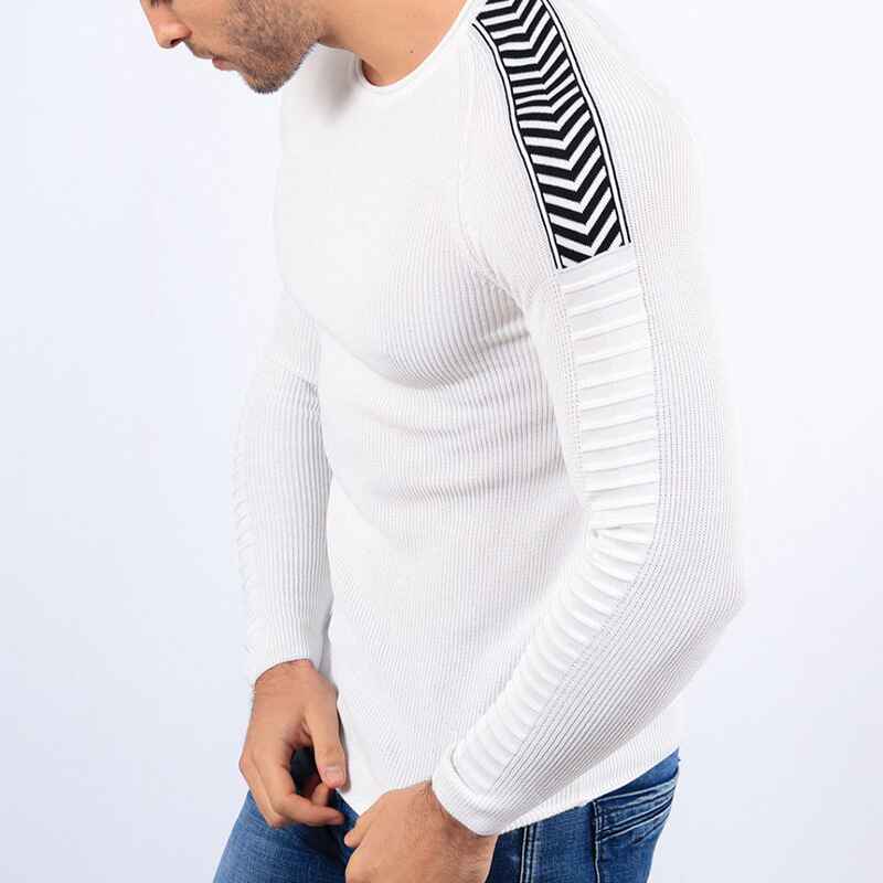 Men's Soft Cotton Cable Stitch Slim Fit Crew Neck Sweater G075