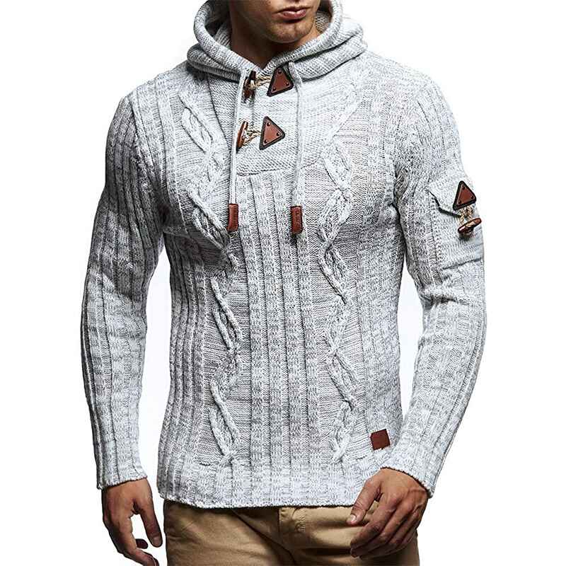 Men's Knitted Sweater - Slim Pullover Sweaters for Men with Hoodie G009